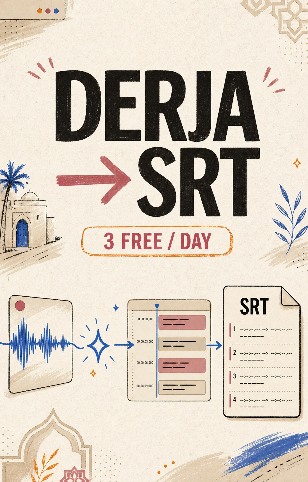Illustrated Derja to SRT caption workflow cover